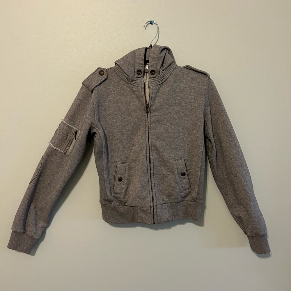 J CREW Gray hooded, zip jacket with pocket detail on sleeve Size Medium